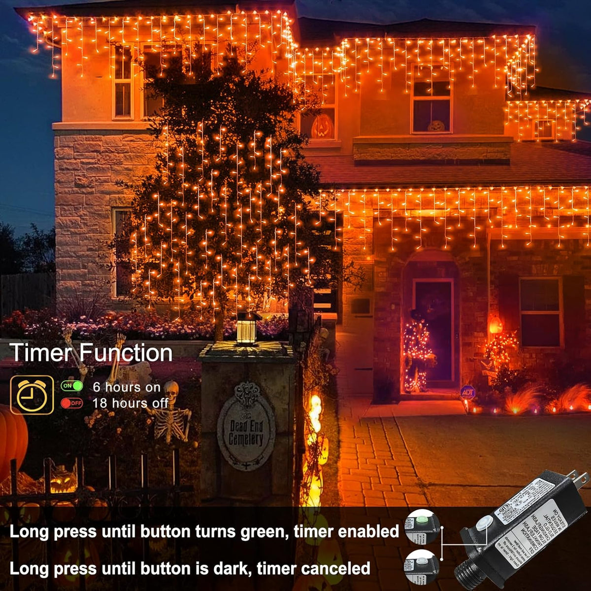 66ft Orange Halloween Lights Outdoor, 640LED Icicle Lights for Outside Indoor Twinkle Christmas