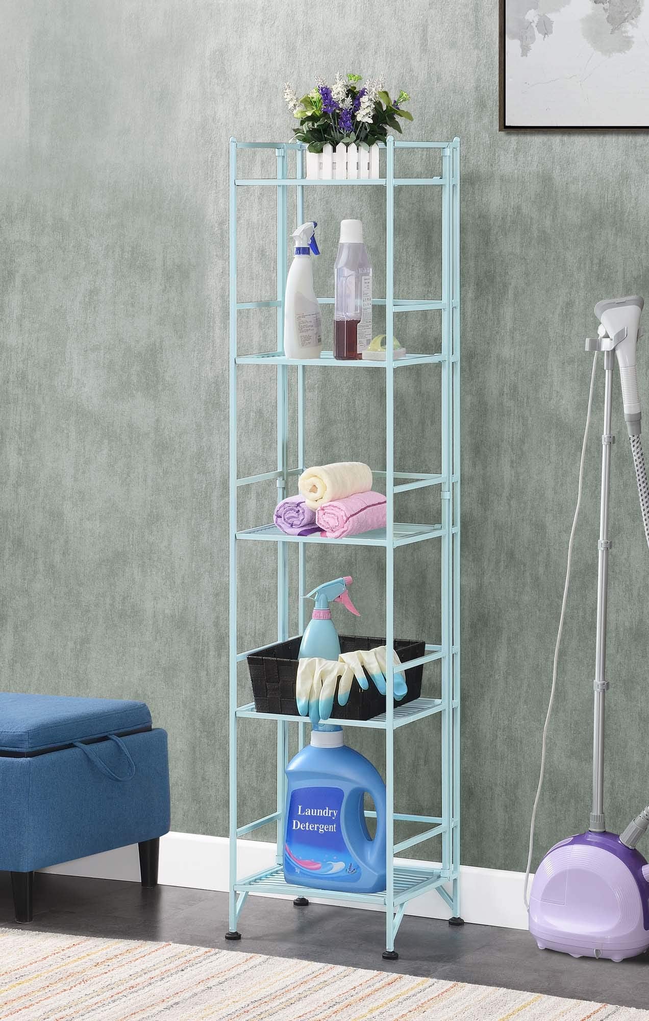 Convenience Concepts Xtra Storage Shelves - 5-Tier Folding Metal Storage Shelves, Closet Organizer