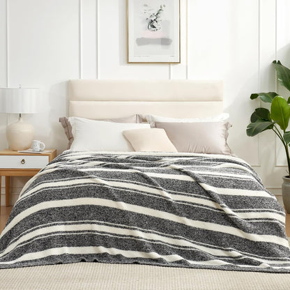 Snuggle Sac Queen Size Bed Blanket Stripe Black, Super Soft Warm Bedding Blankets Cozy Knit Fuzzy