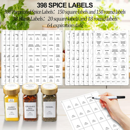 AISIPRIN Glass Spice Jars with 398 Labels, 24 pcs 4oz Spice Containers with Bamboo Lids, Square