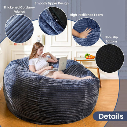 Large Bean Bag Chair, 5FT Giant Beanbag Chairs with Memory Foam Filled, Bean Bag Chairs for Adults