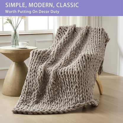 Bigacogo Chunky Knit Throw Blanket for Couch, 51x63 inches, 100% Hand Knitted with Thick Jumbo