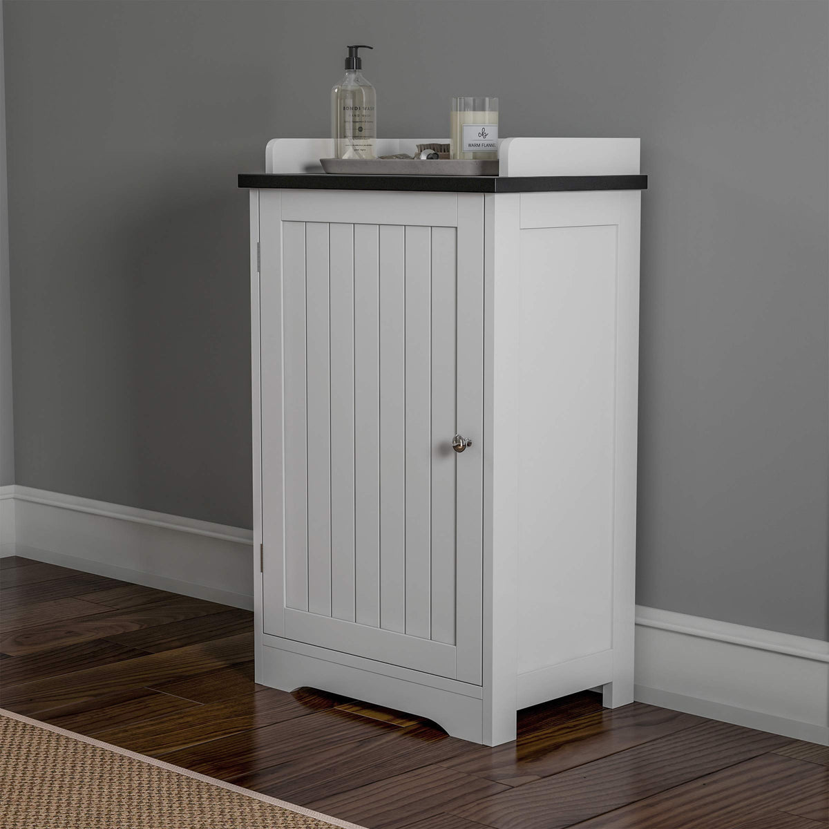 Lavish Home 2-Tier Bathroom Floor Storage Cabinet – 29” Tall Free Standing White Cupboard with
