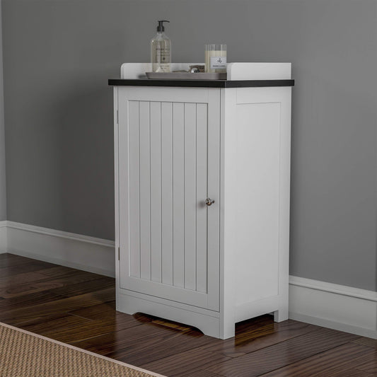 Lavish Home 2-Tier Bathroom Floor Storage Cabinet – 29” Tall Free Standing White Cupboard with