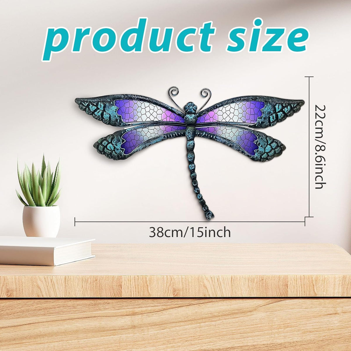Metal Dragonfly Wall Decor, Handmade Mosaic Glass & Iron Art for Outdoor Garden, Patio, Fence