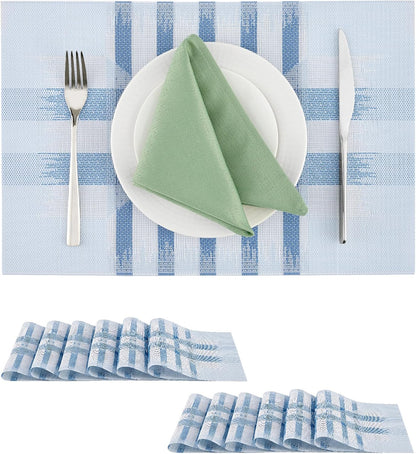 Leetaltree Geometric Print Blue Placemats Set of 12 - Heat Resistant Non-Slip Place mats for Dining