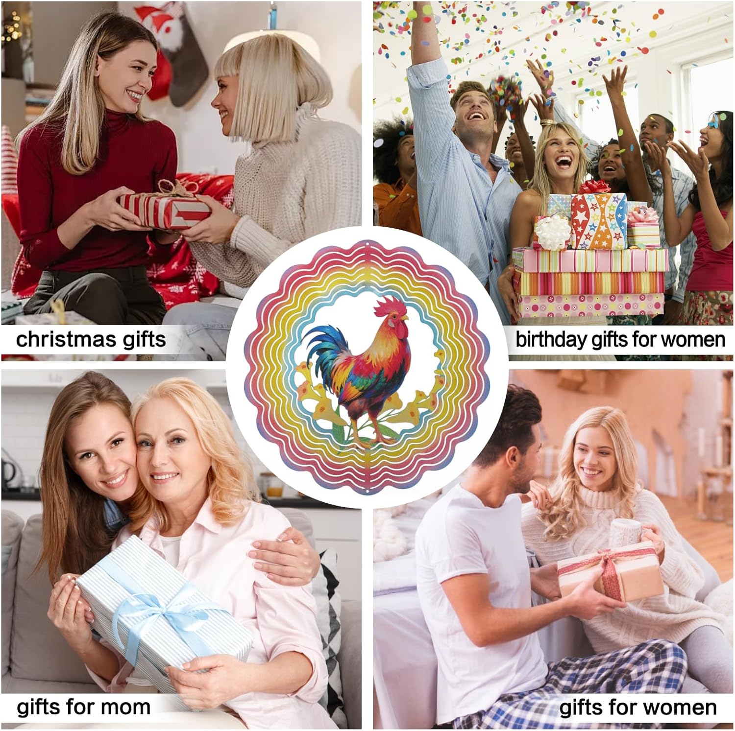 Wind Spinners Outdoor Chicken Decorations - Birthday Gifts for Women Mom Grandma, Rooster Deocr
