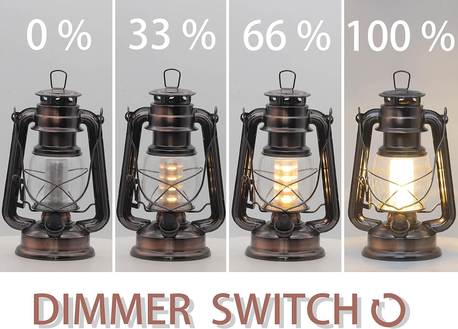 YAKii LED Vintage Lantern Metal Hanging Hurricane 12 LED Dimmer Switch Warm White Battery Operated