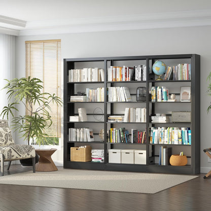 5-Tier Industrial Bookshelf, Black Bookcases and Bookshelves,Tall Metal Book Shelf Storage