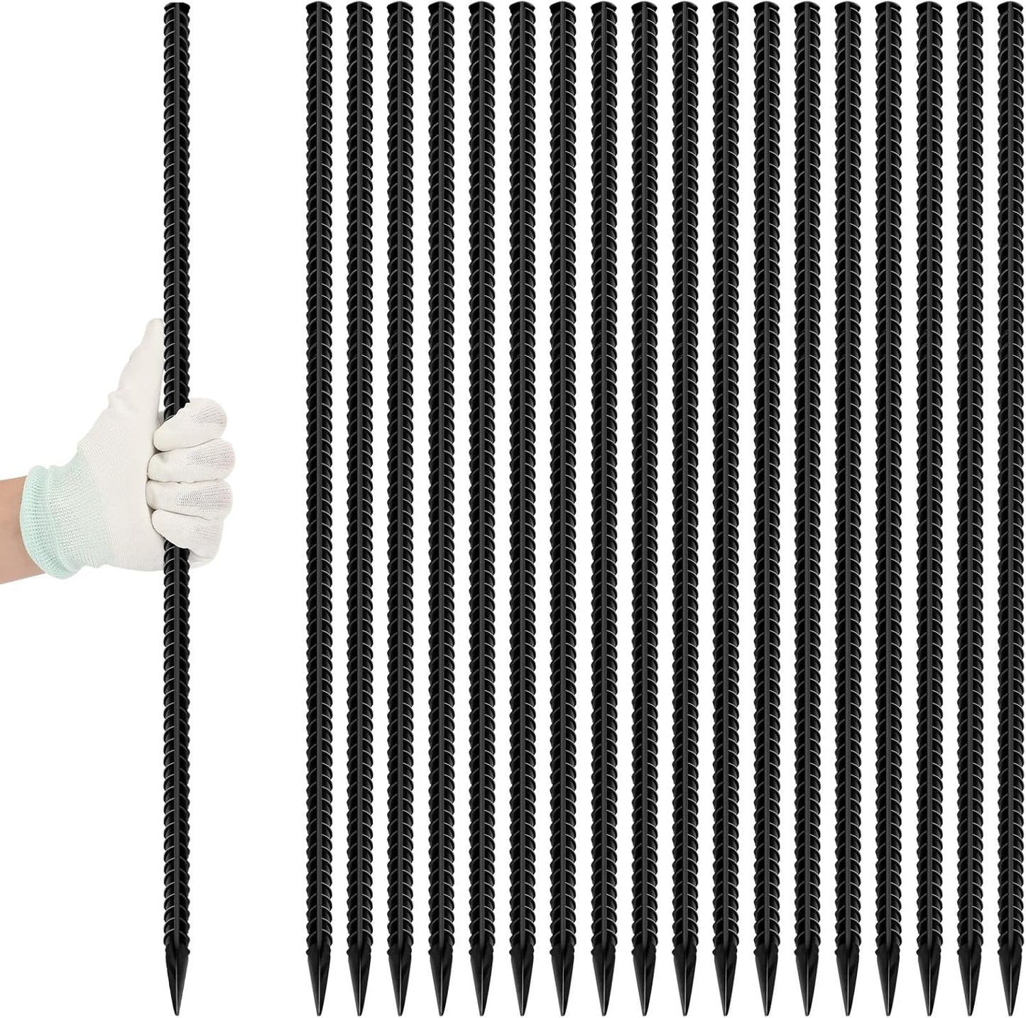 24 inches Straight Rebar Stakes 18-Pack Ground Stake Heavy Duty Metal Steel Spikes for Gardening