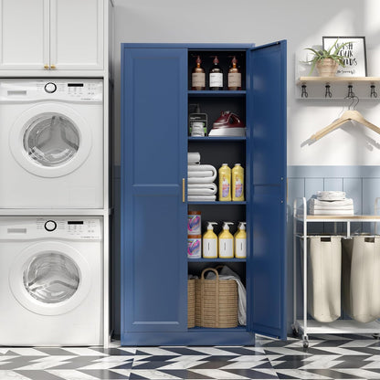 Kitchen Pantry Cabinet,71”Blue Metal Pantry Storage Cabinets with Doors and 4 Adjustable