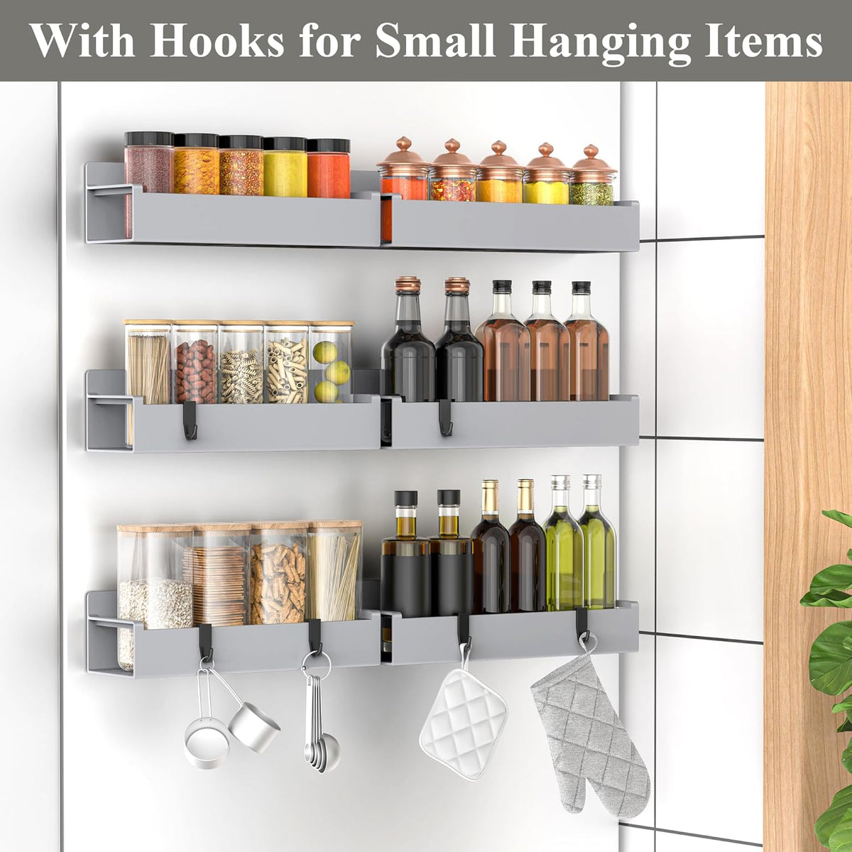 6 Pack Magnetic Spice Rack Organizer for Refrigerator and Oven, Light Gray Fridge Organizers and