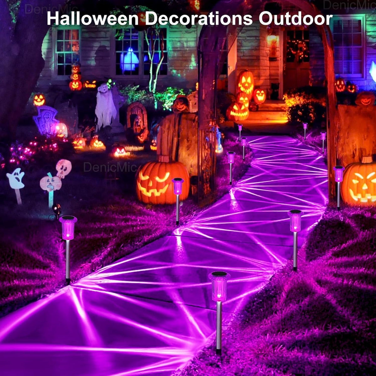 DenicMic Halloween Solar Lights Outdoor 10 Pack Purple LED Waterproof Yard Garden Patio Backyard