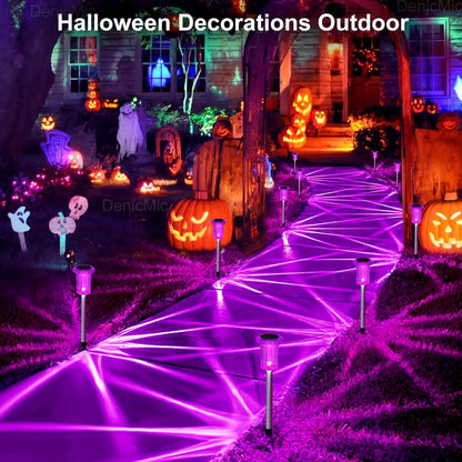 DenicMic Halloween Solar Lights Outdoor 10 Pack Purple LED Waterproof Yard Garden Patio Backyard