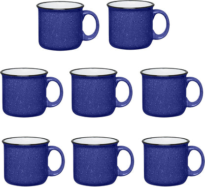 Set of 8 Ceramic Campfire Mugs – 15 Oz, Royal Blue – Coffee & Tea Cups for Home, Work, Travel