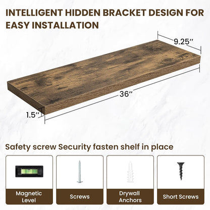 36 Inch Floating Shelves, 36"x9.25"x1.5" Inch Deep Floating Shelves for Wall, Wooden Shelves for
