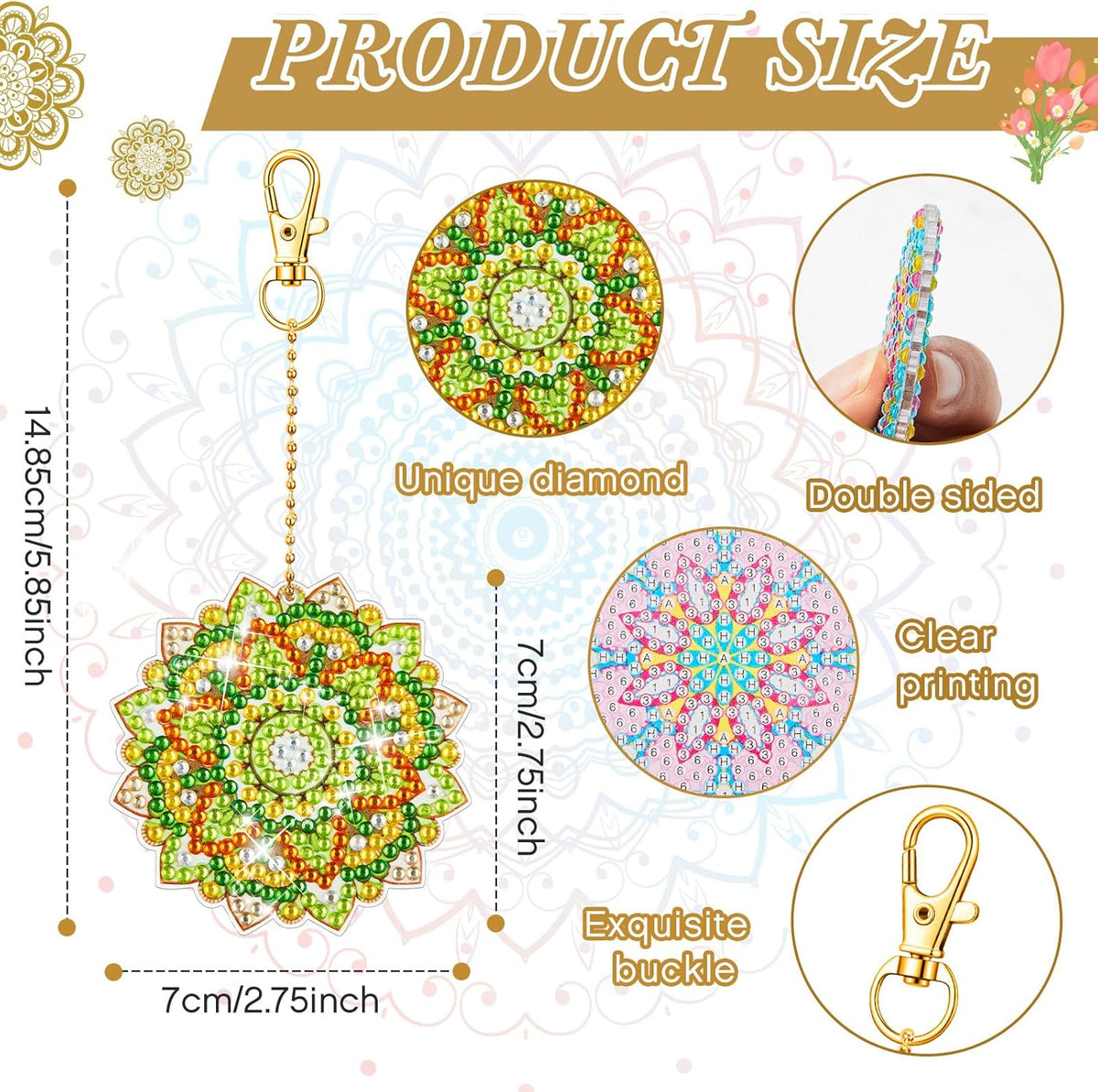 Henoyso 20 Pcs Diamond Art Painting Keychains Kits for Adults 5d Double Sided Cross Shaped Diamond