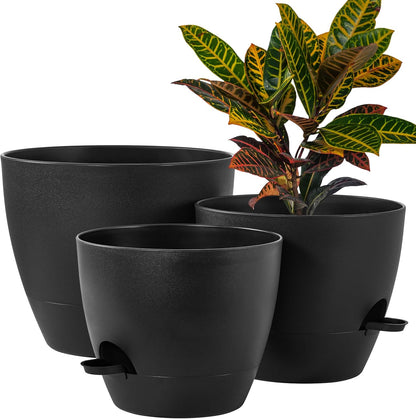 FaithLand 3-Pack Large Planter Pots, 12 10 9 Inch Self Watering Flower Pots for Indoor Outdoor