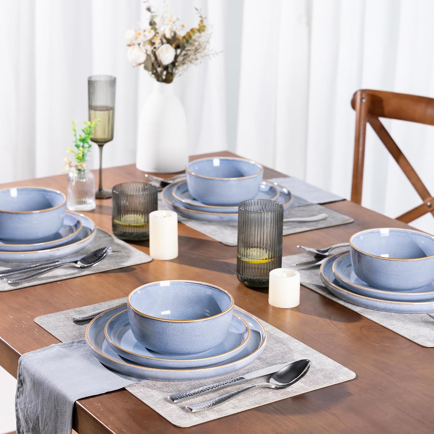GBHOME Ceramic Dinnerware Sets for 6, 18 Pieces Stoneware Plates and Bowls Sets, Scratch Resistant