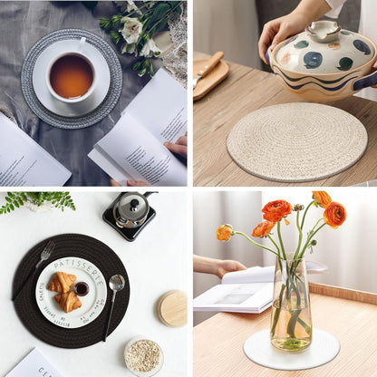 Round Placemats Set of 6, Cotton Rope Woven Table Mats, Hot Pads for Kitchen, Non Slip Heat