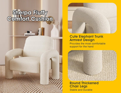 Modern Sherpa Accent Chair, Teddy Upholstered Arm Single Sofa, Cozy Fluffy Reading Chair for Living