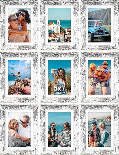 Vittanly 5x7 Picture Frames Set of 9, Shatter Resistant Plexiglass, Display 4x6 Pictures with Mat