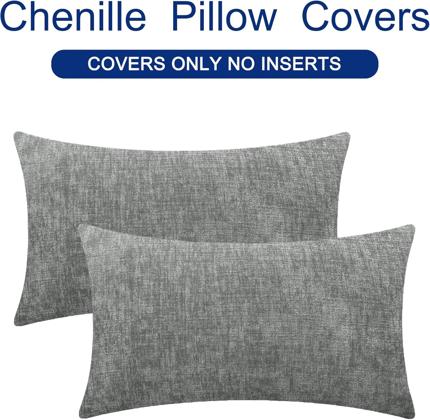 CaliTime Throw Pillow Covers Decorative 12 X 20 Inches Pack of 2 Cozy Chenille Cushion Cases for