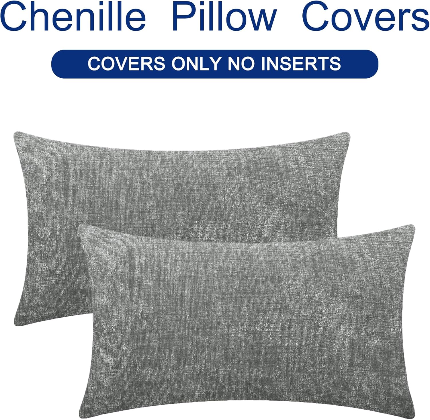 CaliTime Throw Pillow Covers Decorative 12 X 20 Inches Pack of 2 Cozy Chenille Cushion Cases for