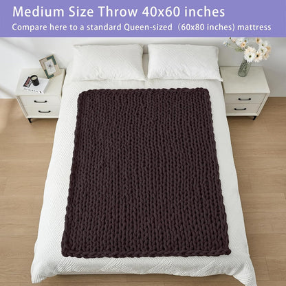 Bigacogo Chunky Knit Throw Blanket for Couch, 40x60 inches, 100% Hand Knitted with Thick Jumbo