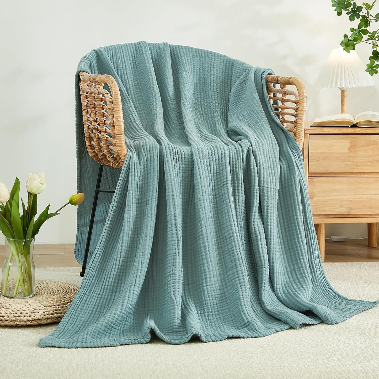 EMME Cotton Blanket Twin XL for Bed Soft Muslin Blankets 66"x90" Lightweight Breathable Layering