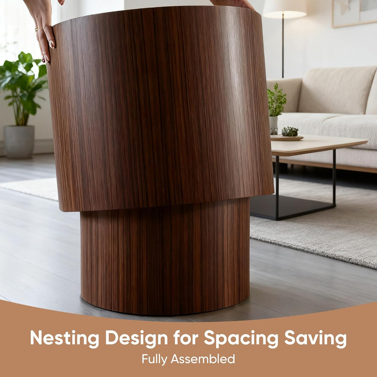 Nesting Round Coffee Table Set of 2, Small Circle Accent End Table for Small Spaces, Morden Drum