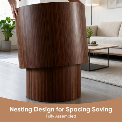 Nesting Round Coffee Table Set of 2, Small Circle Accent End Table for Small Spaces, Morden Drum