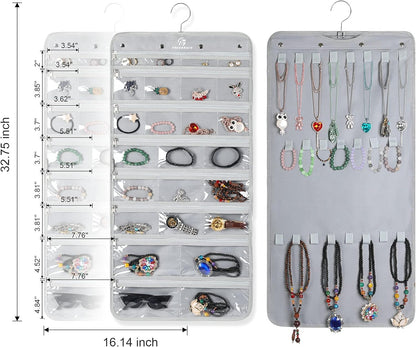 Freegrace Hanging Jewelry Organizer Revolving Hanger - Secure Zipper Closure - 25 Pockets,23 Hooks
