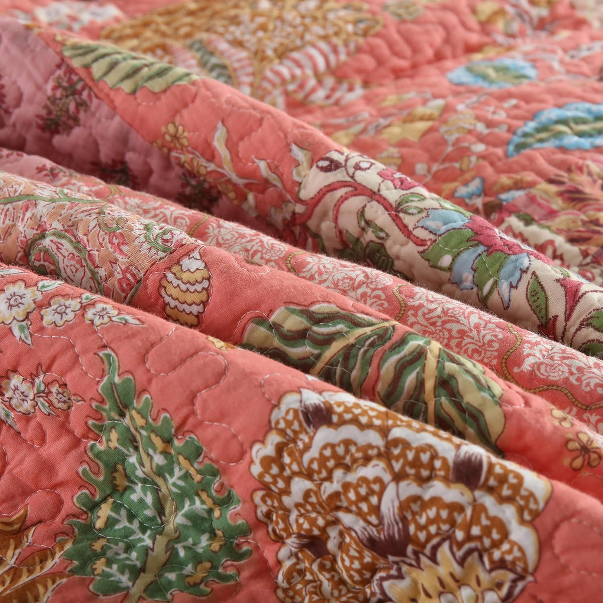NEWLAKE Cotton Patchwork Bedspread, 3-Piece Bedding Quilt Set with Real Stitched Embroidery