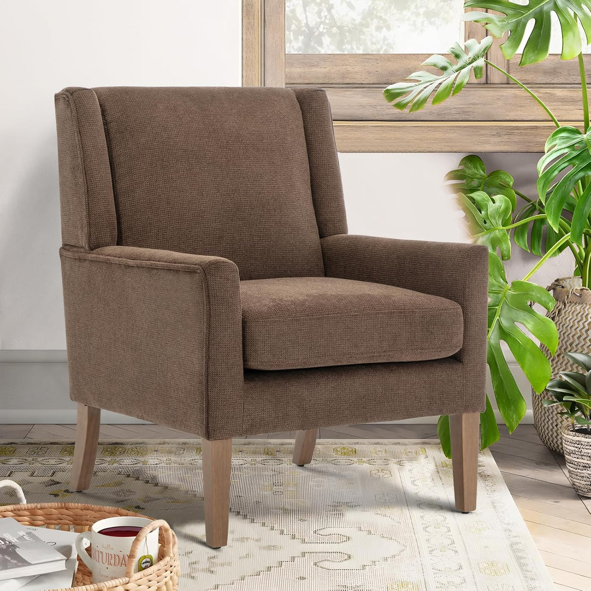 COLAMY Modern Wingback Living Room Chair Set of 2, Upholstered Fabric Accent Armchair, Single Sofa