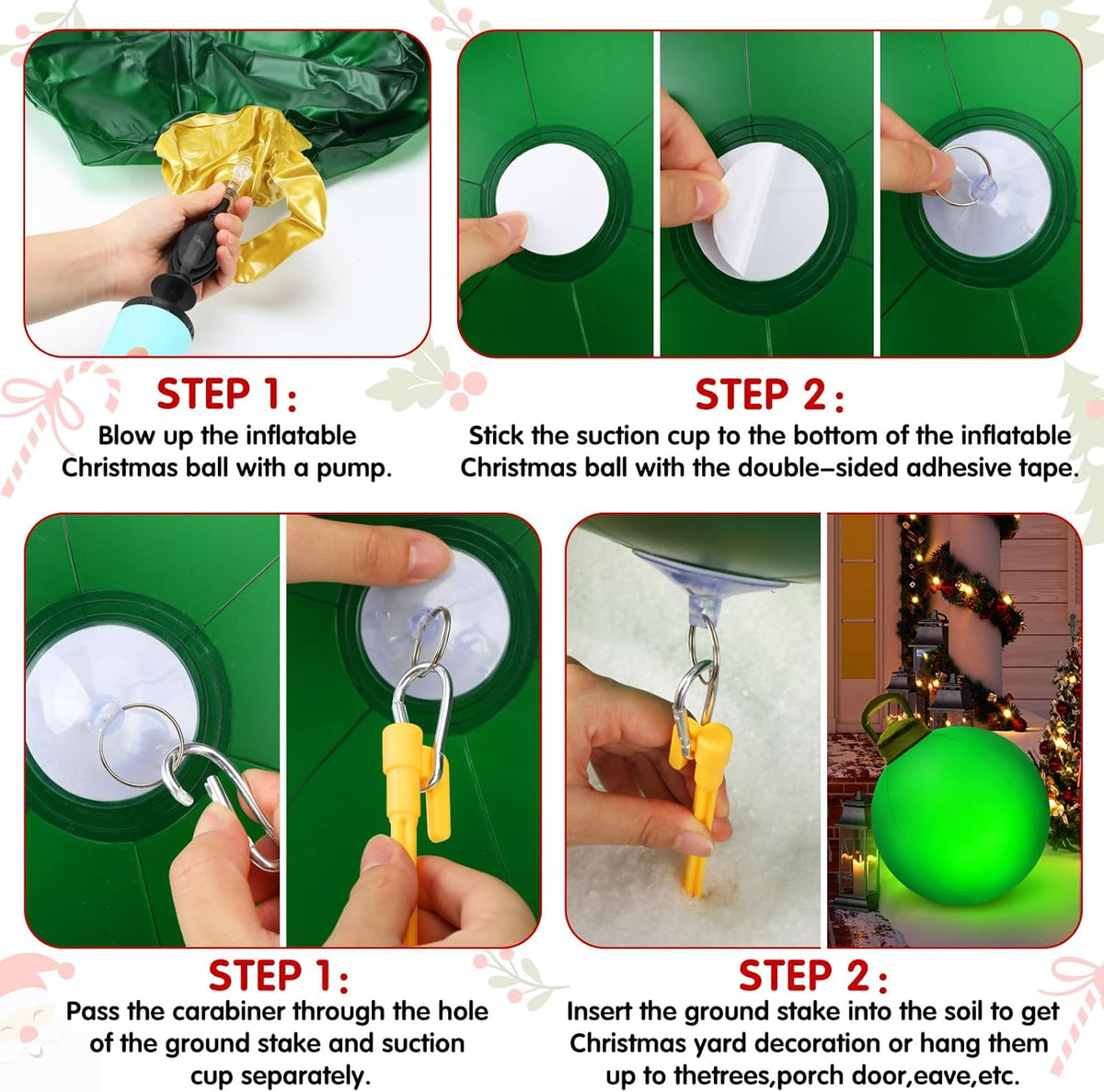 Jetec 3 Pcs Outdoor Light Up Christmas Ball Decorations Large Christmas Inflatable PVC Decorated