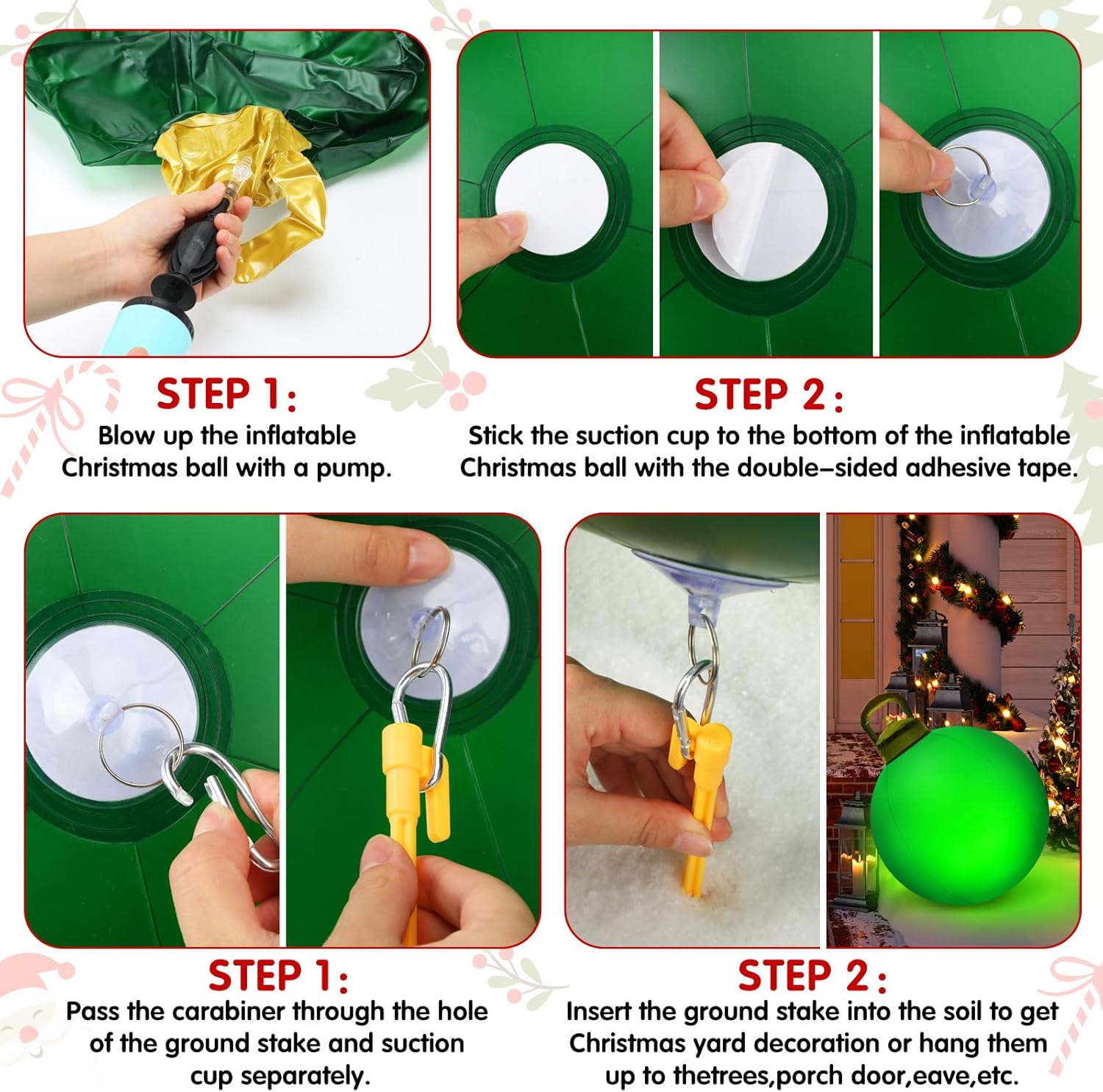 Jetec 3 Pcs Outdoor Light Up Christmas Ball Decorations Large Christmas Inflatable PVC Decorated