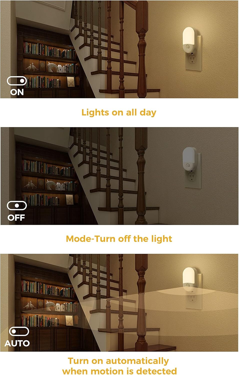L LOHAS LED Motion Sensor Night Light, Motion Activated Night Light, 4Pack, 3000K Warm White, Night