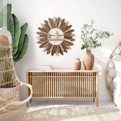 Honiway Boho Wall Decor 21 inch Wall Mirror Rustic Wood Decorative Mirror for Room Decor Rustic