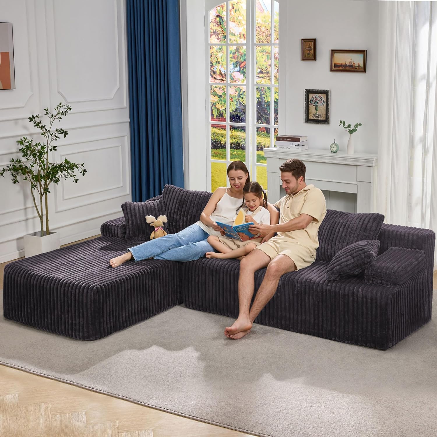 Hobestluk Modular Sectional Sofa Couches 108" L-Shape Couch 3 Seat Modular Sofa Memory Foam
