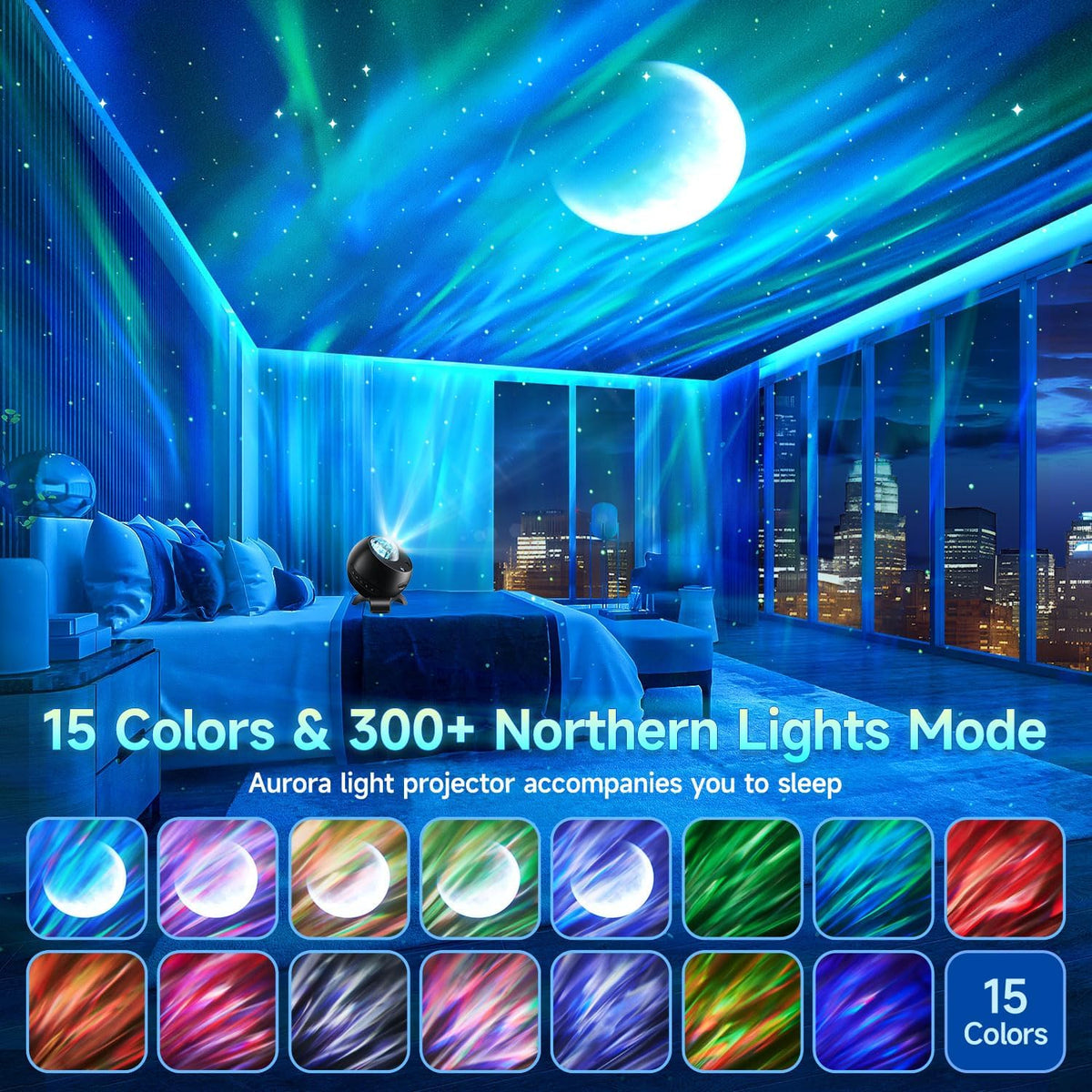Northern Galaxy Light Projector, 300+Modes & 5 Films Star Projector, 15 White Noise & Bluetooth