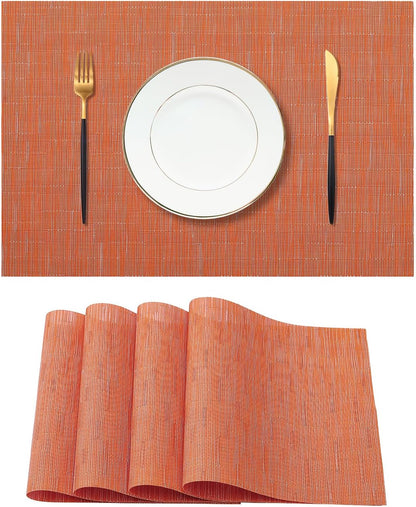 Leetaltree Orange Placemats Set of 4 - Heat Resistant Non-Slip Place mats for Dining Table
