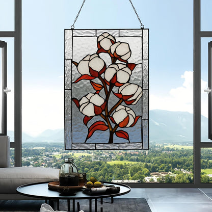 YOURANJU Stained Glass Window Hanging 16" H x 11" W Tiffany Style Rectangular Window Panel Suitable