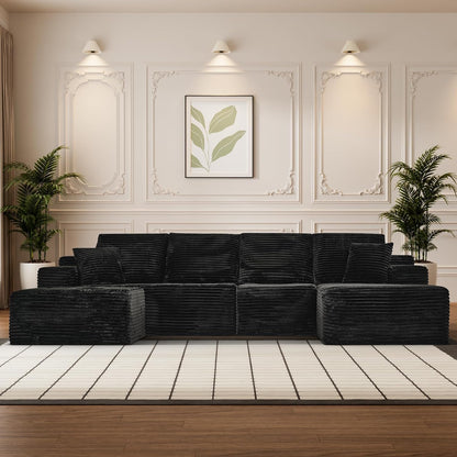 Modular Sectional Sofa Cloud Sectional Couch, 135" Comfy Fluffy U Shaped Black Couches for Living