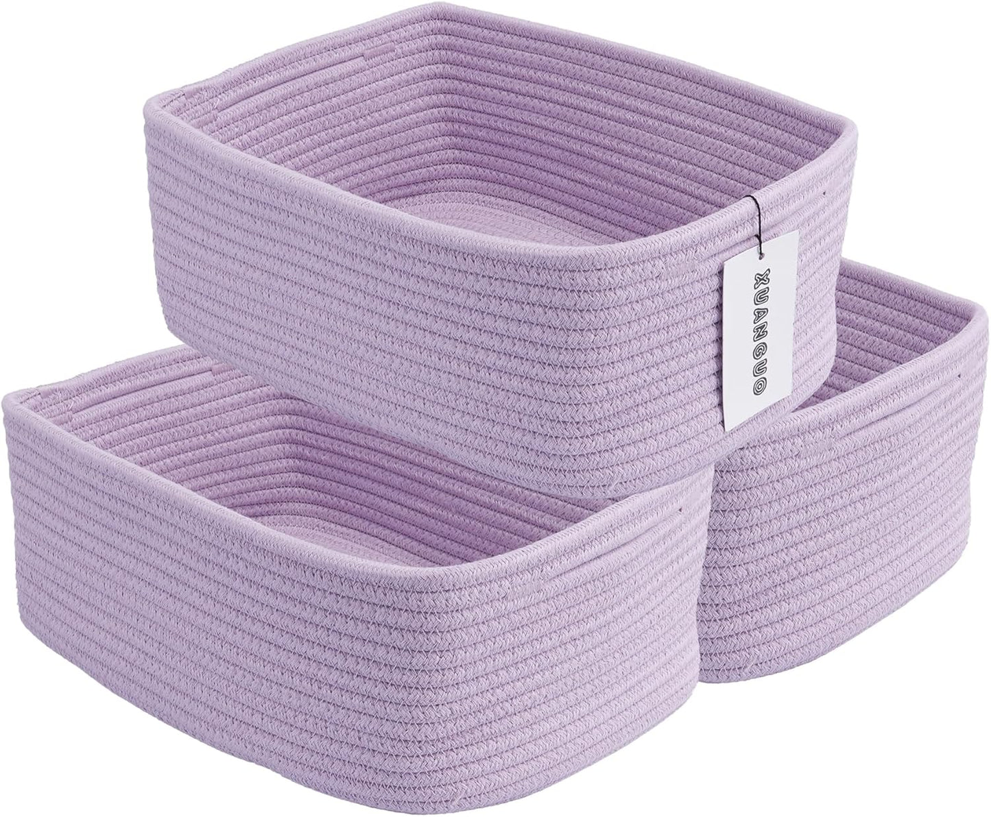 Small Woven Storage Baskets 13“X9”X5“ Decorative Rope Bins for Organizing Shelves, Closets, and