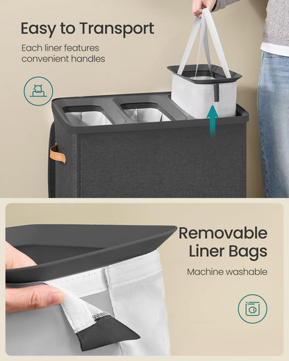 SONGMICS Laundry Basket, 50.2 Gal. Laundry Hamper, 3 Compartments, Easy Assembly, with Lid and