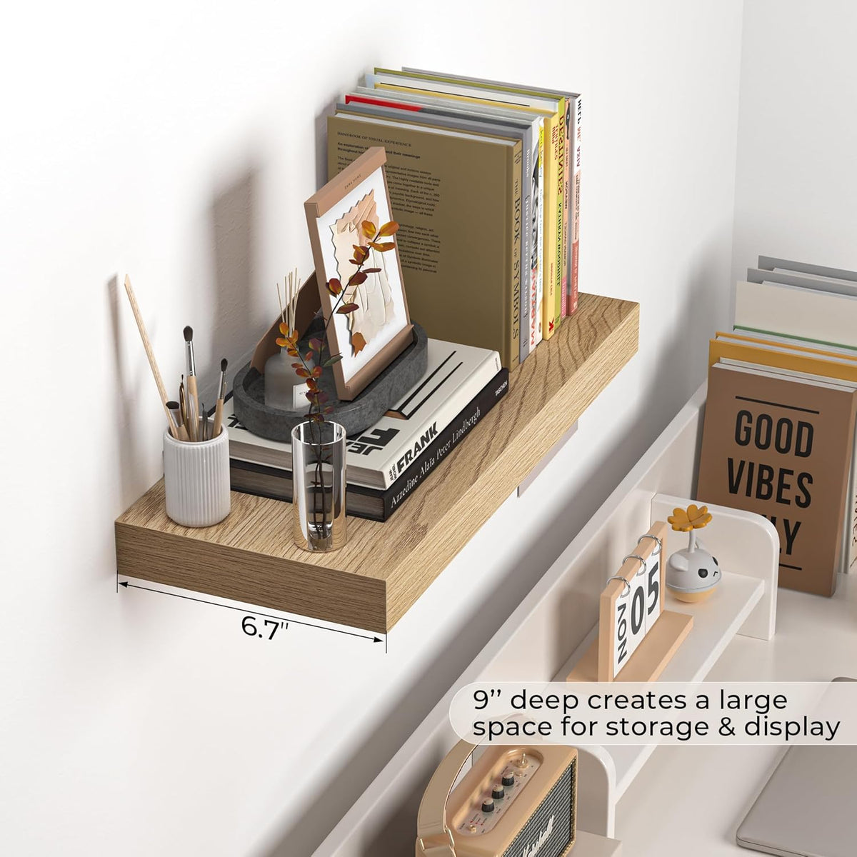 Fun Memories Floating Shelves - 16 Inch Wall Shelf for Decor & Storage - Wall Mounted Display