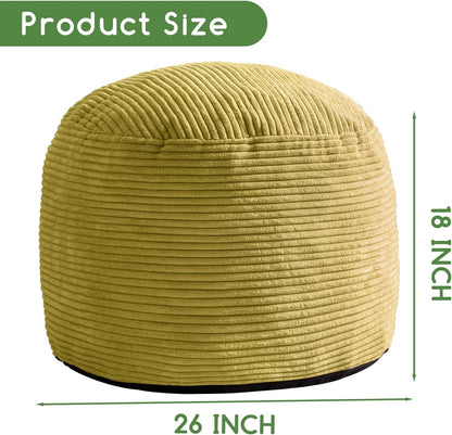 HIGOGOGO Round Stuffed Pouf Ottoman, Corduroy Poufs with Foam Chunk Filling, Furry and Fluffy Pouf