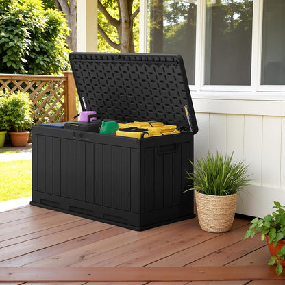 Devoko 90 Gallon Double-Wall Deck Box, Side Handles, HDPE Outdoor Large Storage Box Waterproof and