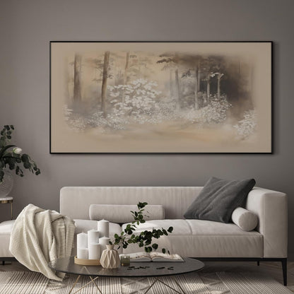 SIGNWIN 24"x46" Extra Large Framed Wall Art Misty Forest in Sepia Tones, Watercolor Woodland